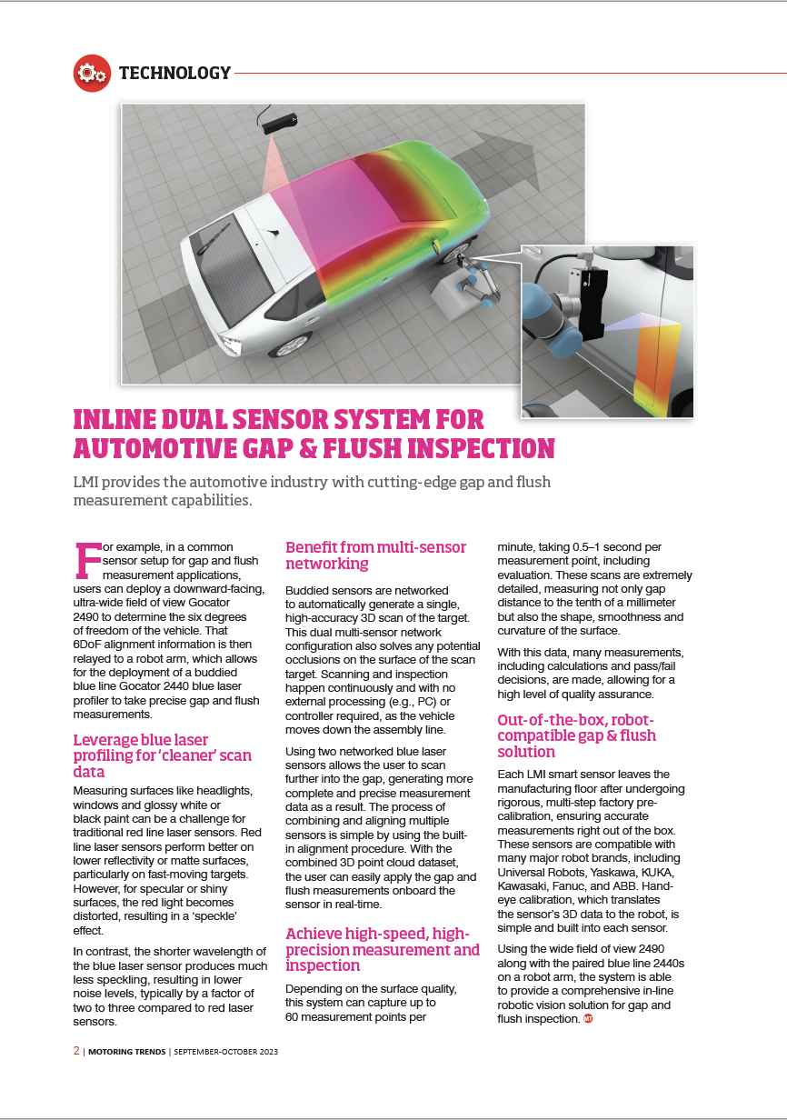 Inline Dual Sensor System For Automotive Gap & Flush Inspection