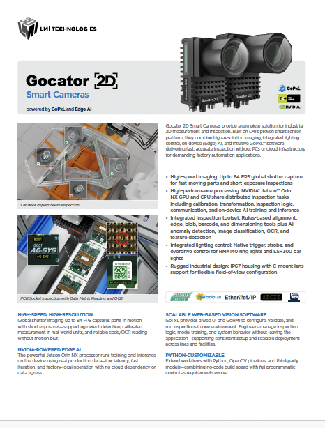 Gocator 2D Smart Cameras with Edge AI